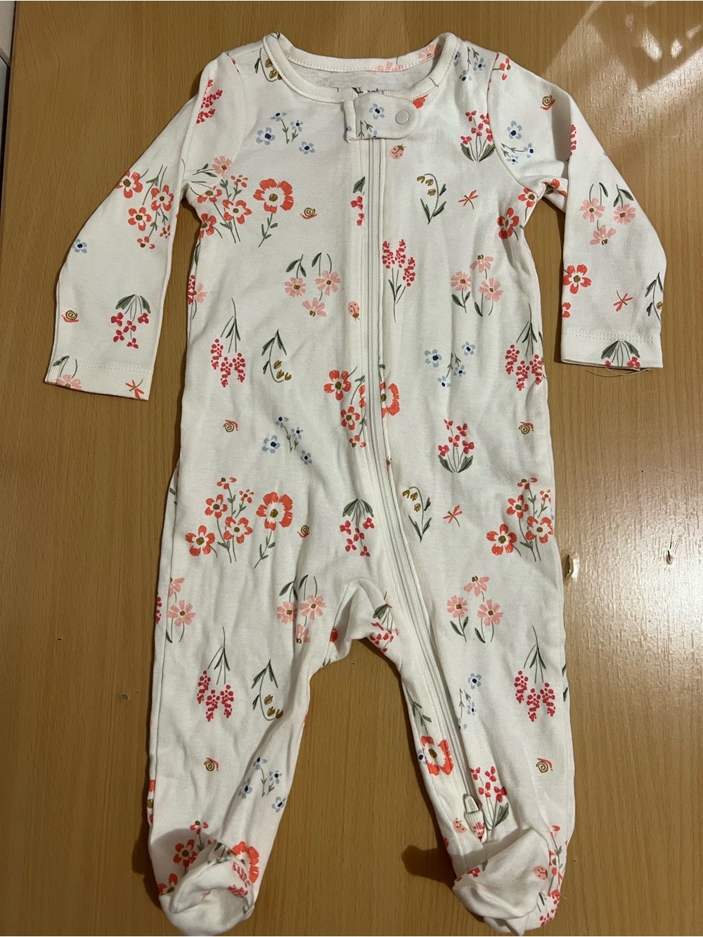 Carter's White Floral Zip Footed One-Piece